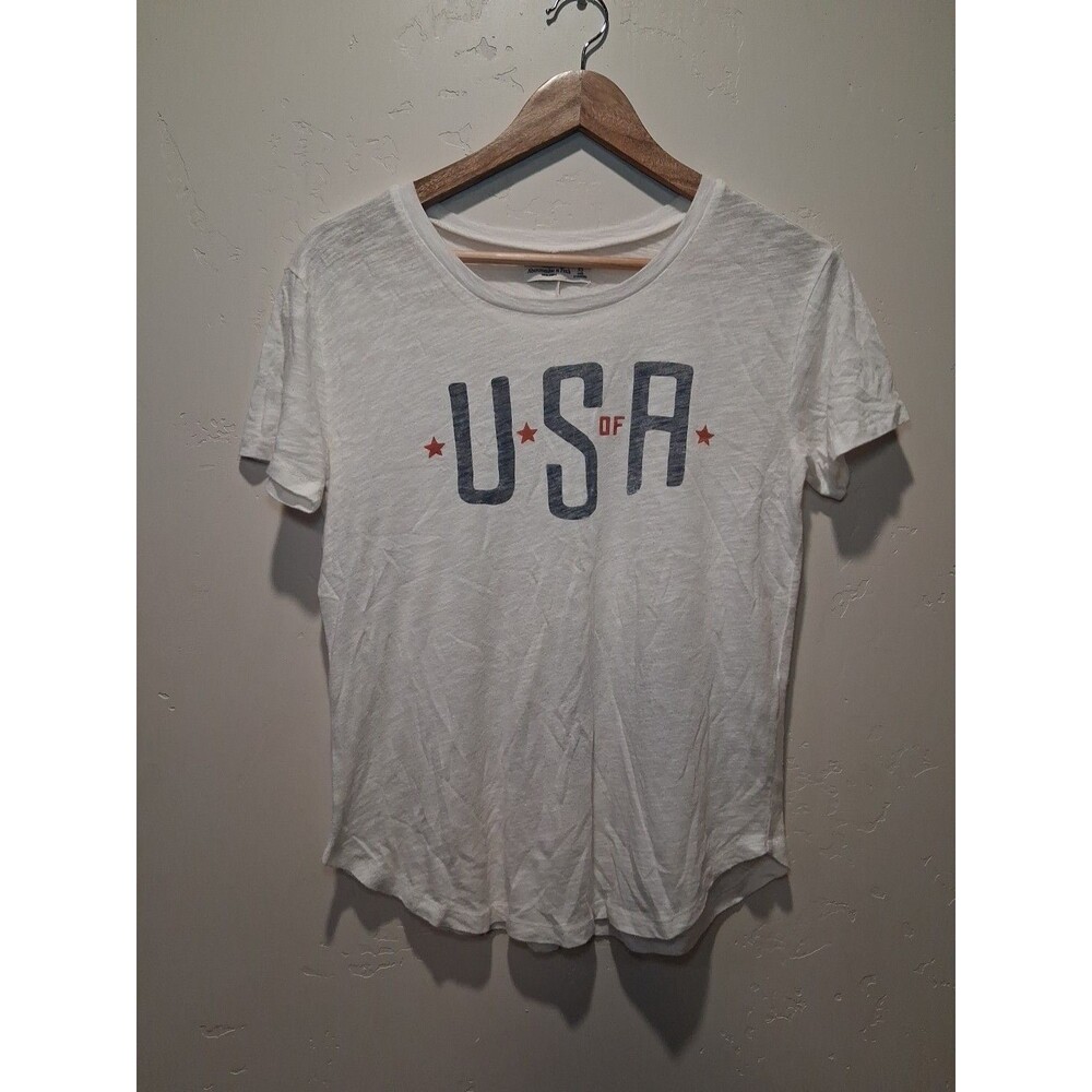 Abercrombie & Fitch White T Shirt Womens Size XS Short Sleeve "US of A"
